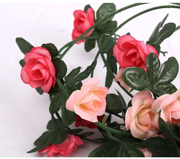 Artificial Rose Garland – 8.2 FT Silk Flower Vine with 45 Blooms & Leaves