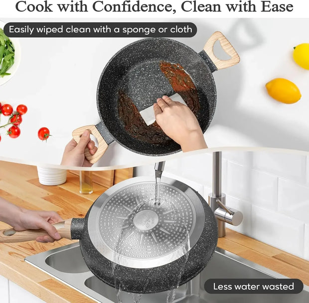 12‑Piece Black Granite Nonstick Cookware Set