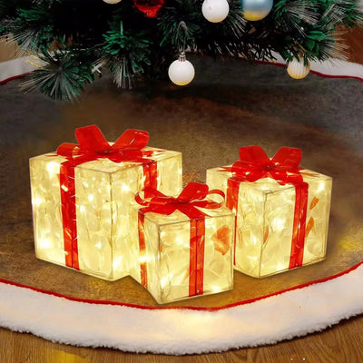 Christmas Lighted Gift Box Decoration – Set of 3 Glowing Boxes with Bows