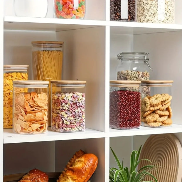 2/4 Pieces, 540Ml/1000Ml Glass Food Storage Jar with Bamboo Lid