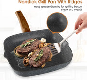 17-Piece Nonstick Cookware Set – Black Granite Induction Pots & Pans