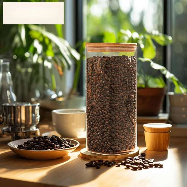 61oz Large Square Glass Storage Jars, Airtight with Wood Lids