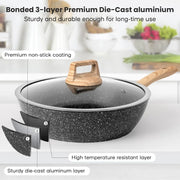 12‑Piece Black Granite Nonstick Cookware Set