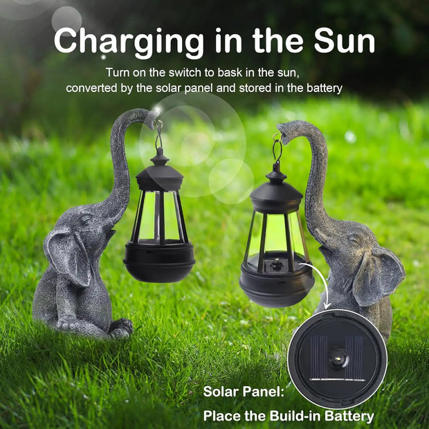 Solar-Powered Resin Elephant Statue