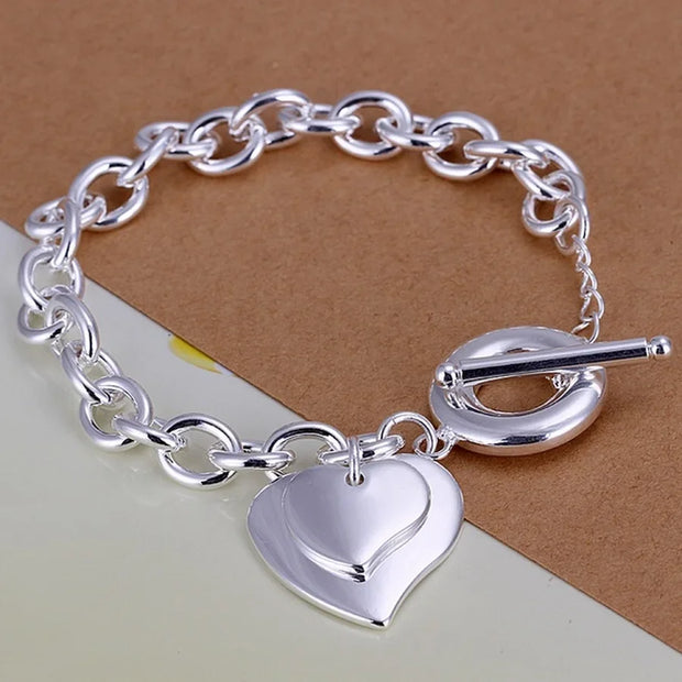 Sterling Silver Solid Charm Bracelet Unisex