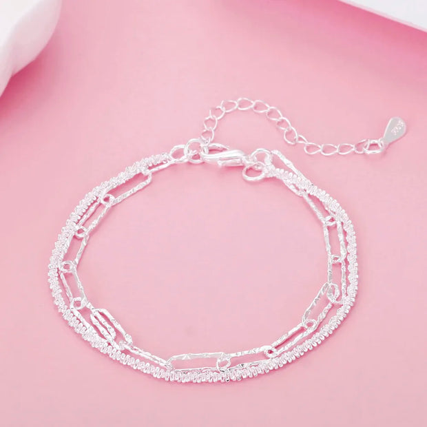 Sterling Silver Geometric Charm Bracelet Unisex