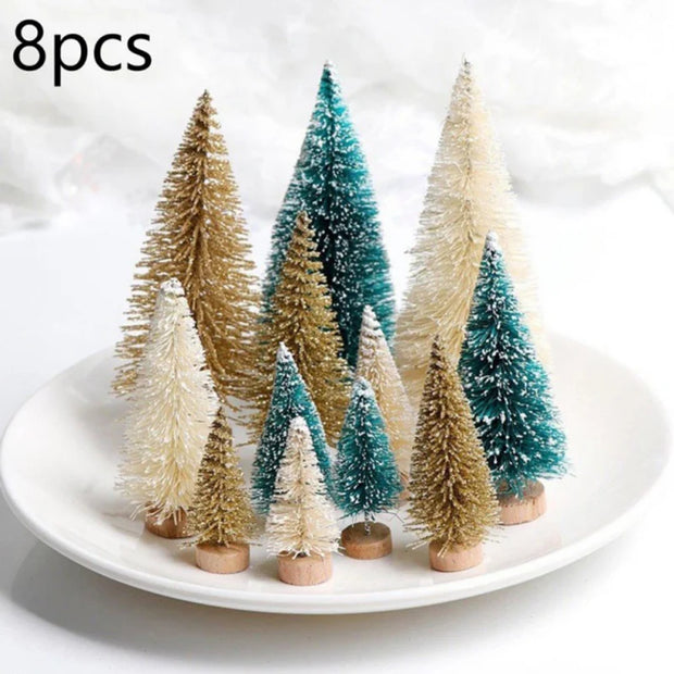 8PCS Mini White Cedar Christmas Tree Set