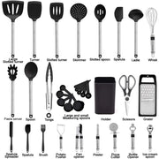33-Piece Silicone & Stainless Steel Kitchen Utensil Set – Black
