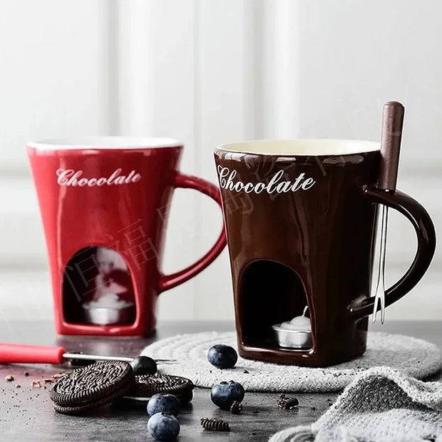 Ceramic Chocolate Melting Mug with Fork