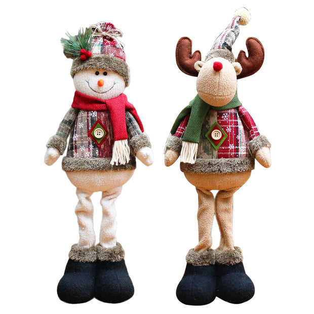 Christmas Plush Shelf Sitters – Stretchable Legs Santa, Snowman & Moose Decorations