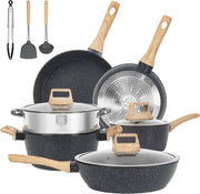 12‑Piece Black Granite Nonstick Cookware Set
