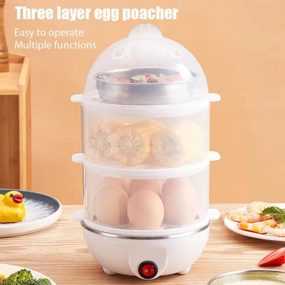 Portable Electric Egg Boiler – 3-Layer Mini Steamer