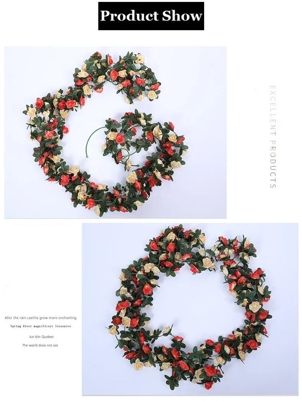 Artificial Rose Garland – 8.2 FT Silk Flower Vine with 45 Blooms & Leaves