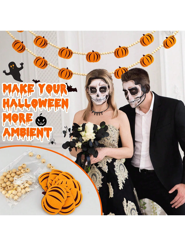Pumpkin Halloween Garland – Felt Pumpkins & Wooden Beads