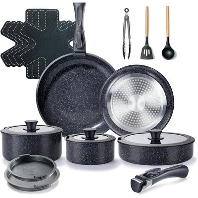 19-Piece Ceramic Cookware Set with Detachable Handle