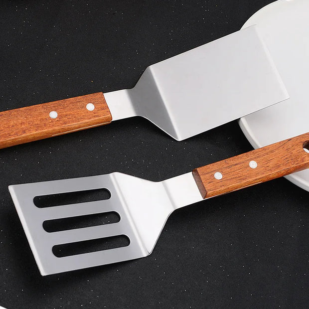 Stainless Steel Spatula with Wooden Handle – Heavy Duty BBQ & Kitchen Turner