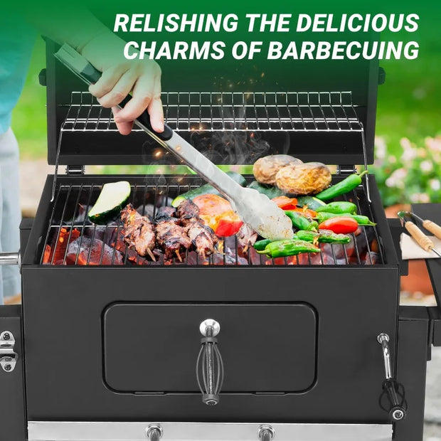Outdoor Charcoal BBQ Grill with Smoker & Lift able Tray
