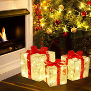 Christmas Lighted Gift Box Decoration – Set of 3 Glowing Boxes with Bows