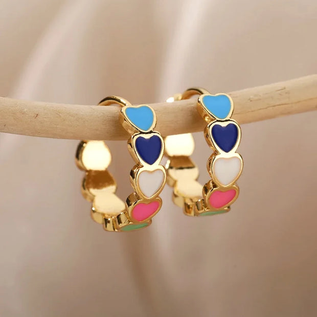 Trendy Heart Hoop Earrings Zircon Metal Women