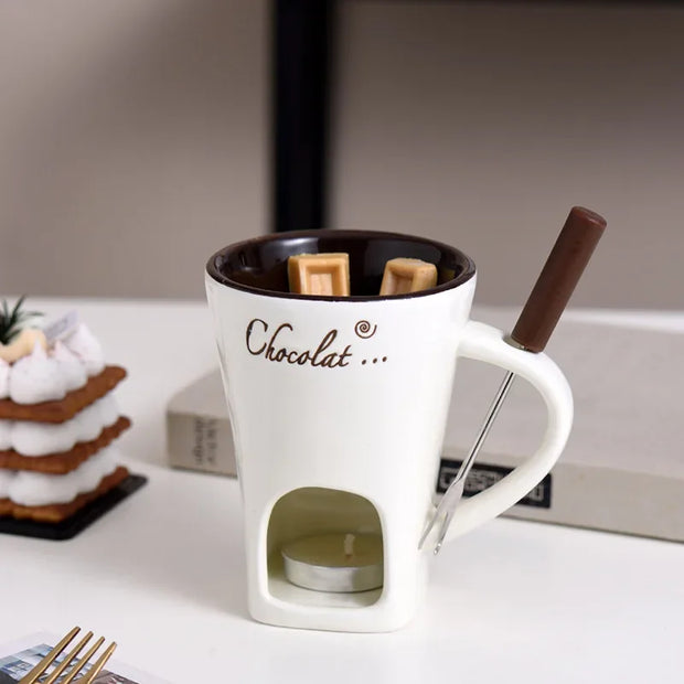 Ceramic Chocolate Melting Mug with Fork