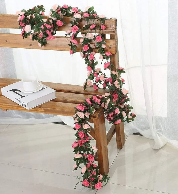 Artificial Rose Garland – 8.2 FT Silk Flower Vine with 45 Blooms & Leaves