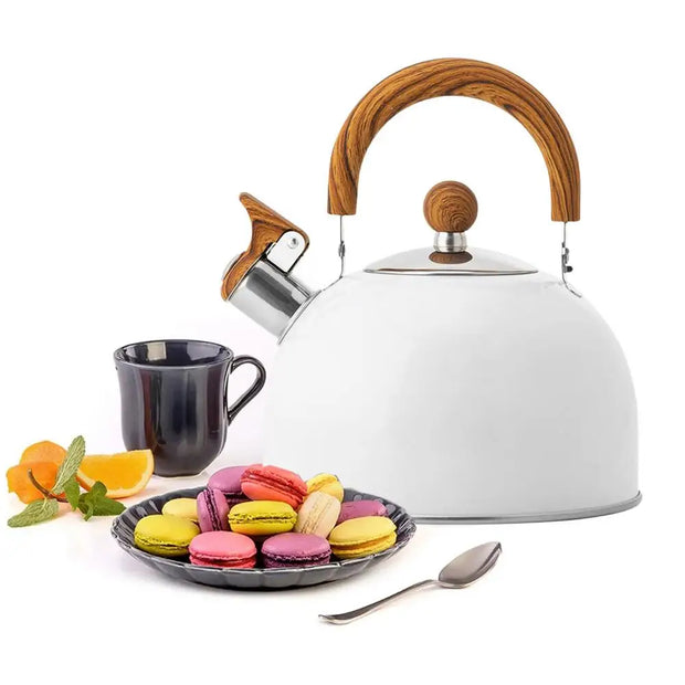 2.5L Stainless Steel Whistling Tea Kettle with Wooden Handle