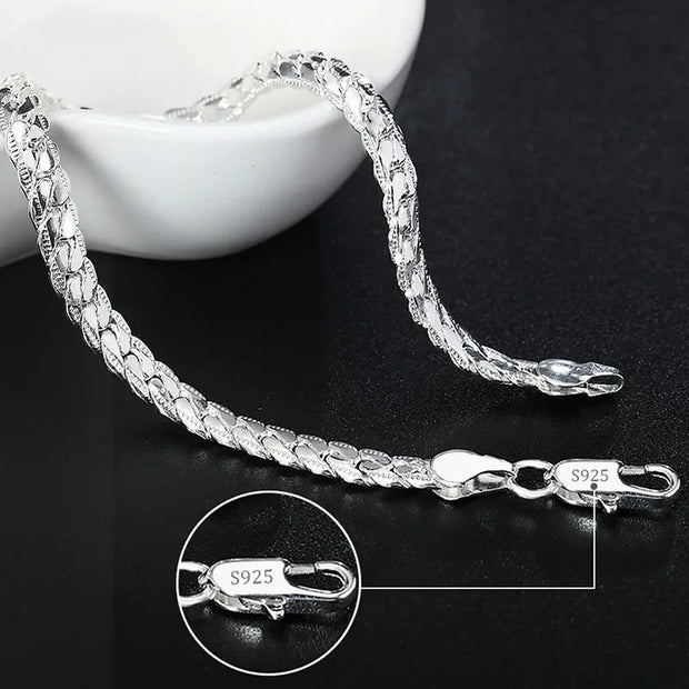 Sterling Silver Solid Charm Bracelet Unisex