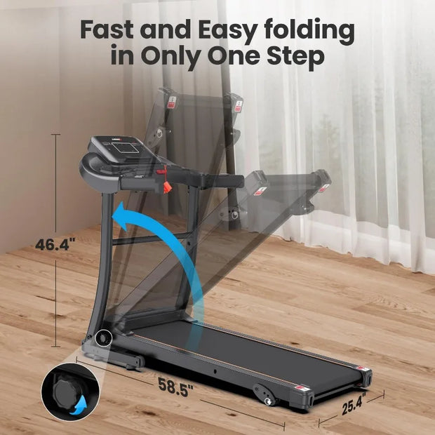 Foldable 3.0 HP Treadmill with Incline & Display