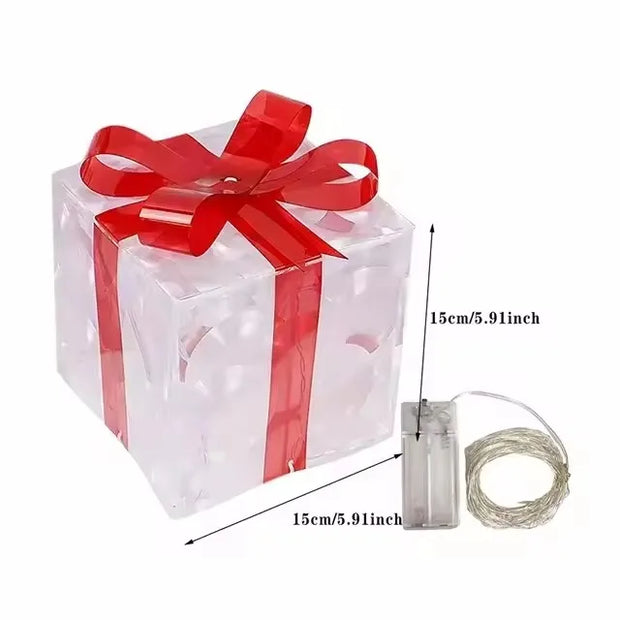 Christmas Lighted Gift Box Decoration – Set of 3 Glowing Boxes with Bows