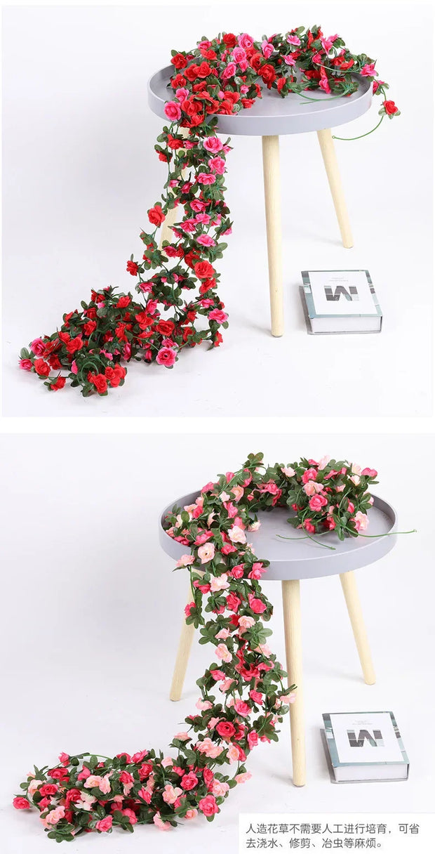Artificial Rose Garland – 8.2 FT Silk Flower Vine with 45 Blooms & Leaves