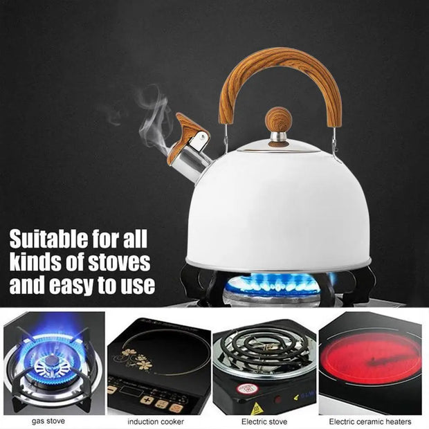 2.5L Stainless Steel Whistling Tea Kettle with Wooden Handle