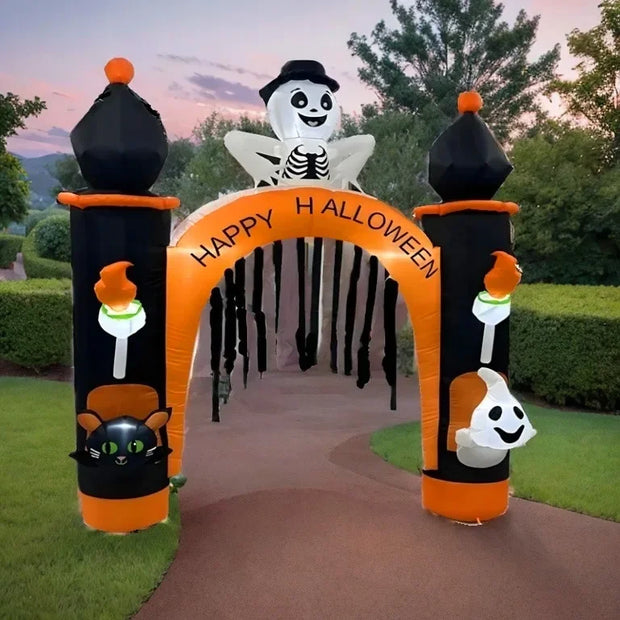 8FT Giant Halloween Inflatable Skeleton Arch with Lights