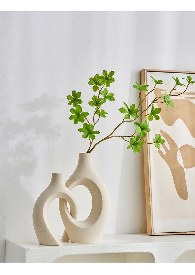 2pcs Nordic Hugging Ceramic Vases Modern Hollow Flower Pots