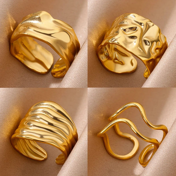 Trendy 18K Gold Plated Irregular Stainless Steel Ring
