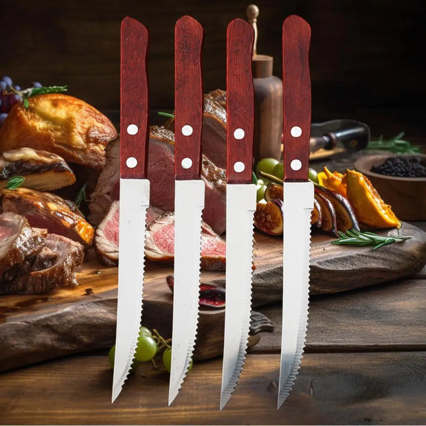 Stainless Steel Steak Knife Set Wooden Handle