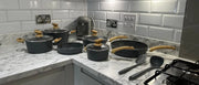 17-Piece Nonstick Cookware Set – Black Granite Induction Pots & Pans