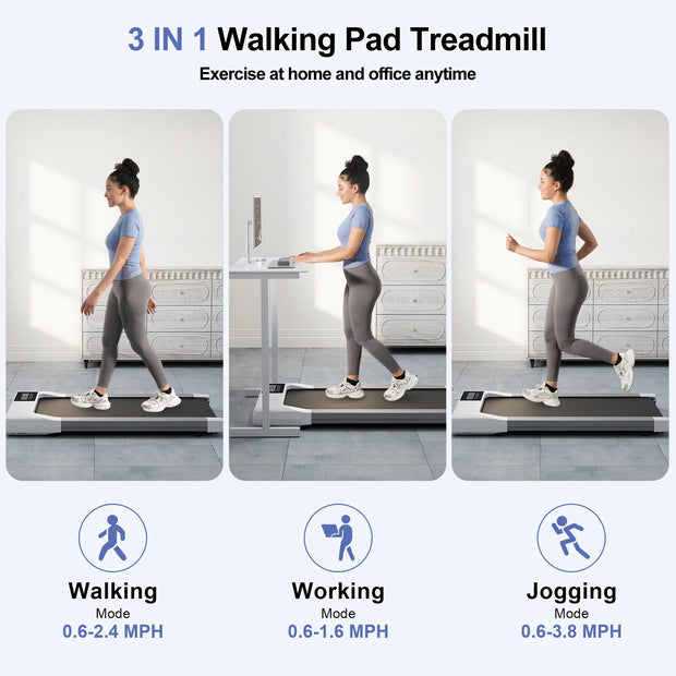 3-in-1 Silent Treadmill, 2.5HP, 300LBS
