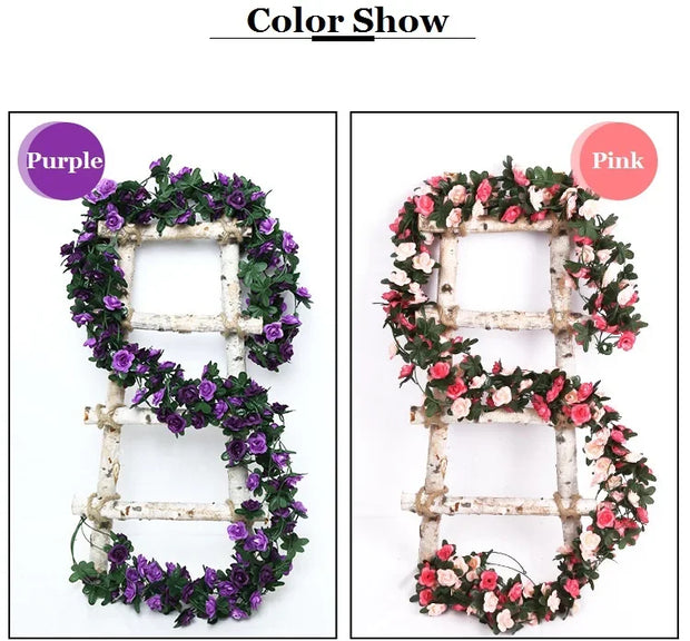 Artificial Rose Garland – 8.2 FT Silk Flower Vine with 45 Blooms & Leaves