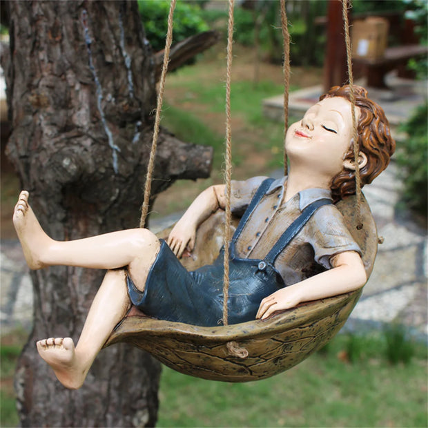 1pc Swing Boy Resin Statue