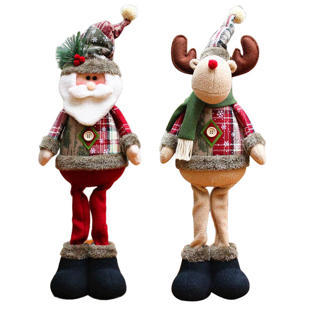 Christmas Plush Shelf Sitters – Stretchable Legs Santa, Snowman & Moose Decorations