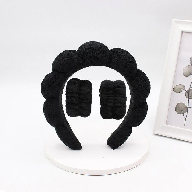 3‑Piece Coral Fleece Spa Headband & Wristbands Set