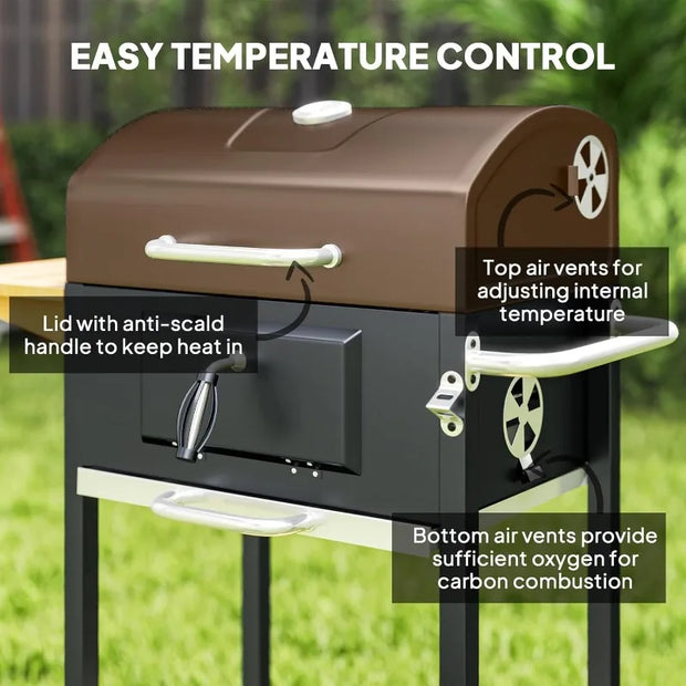 Portable Charcoal BBQ Grill with Side Table Outdoor