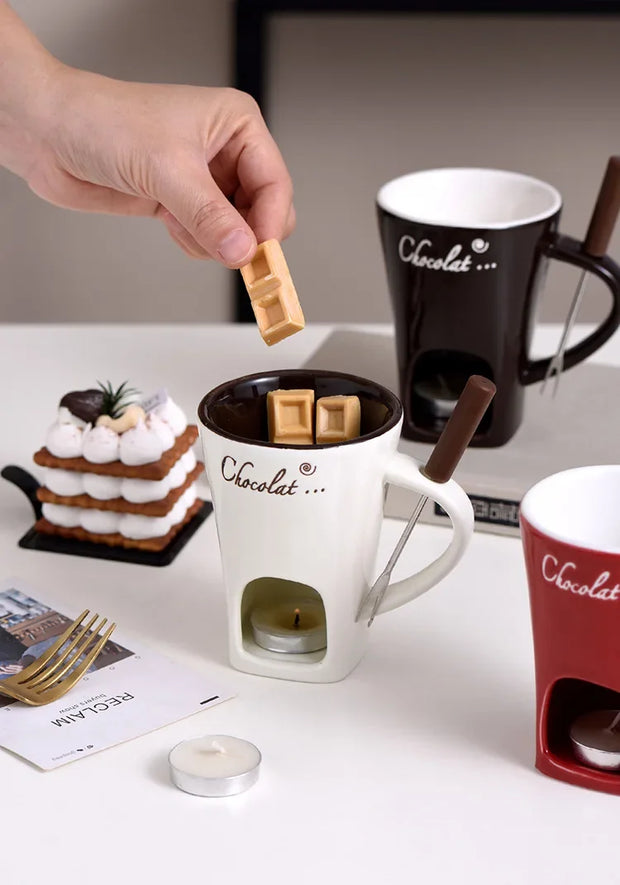 Ceramic Chocolate Melting Mug with Fork