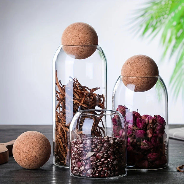 3Pcs/set Glass Storage Jar with Ball Cork Lid