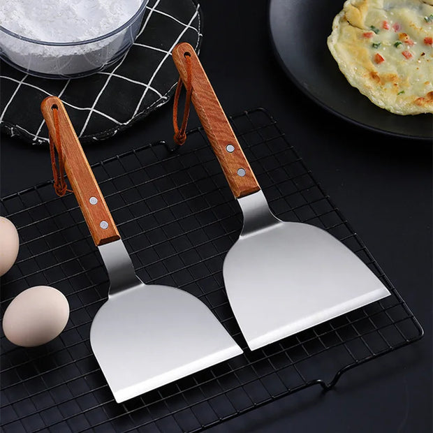 Stainless Steel Spatula with Wooden Handle – Heavy Duty BBQ & Kitchen Turner