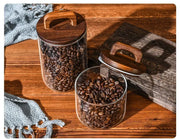 800-2100ml Wood Lid Glass Jar 1pc Airtight Canister Food Container