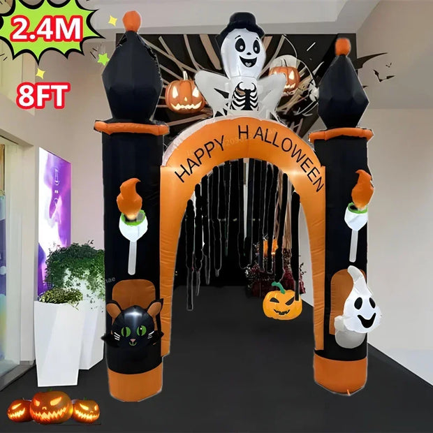 8FT Giant Halloween Inflatable Skeleton Arch with Lights