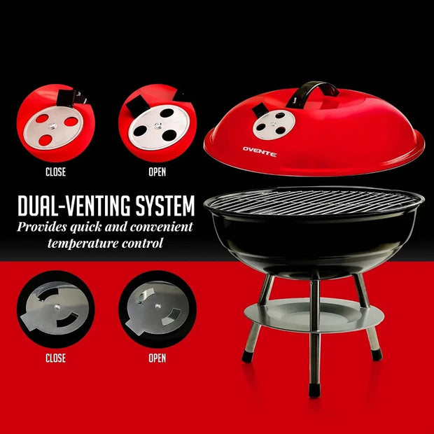 14" Charcoal Grill, Dual Vent, Stainless Steel