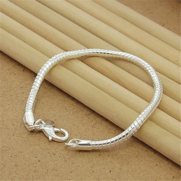 Sterling Silver Solid Charm Bracelet Unisex