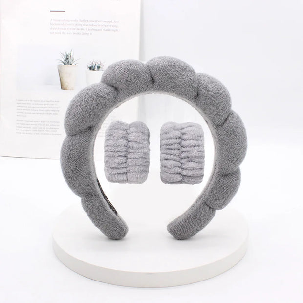 3‑Piece Coral Fleece Spa Headband & Wristbands Set